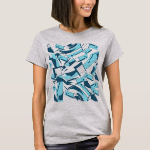 T-shirt Aqua Turquoise Bleu Diagonal Pièces éparpillées
