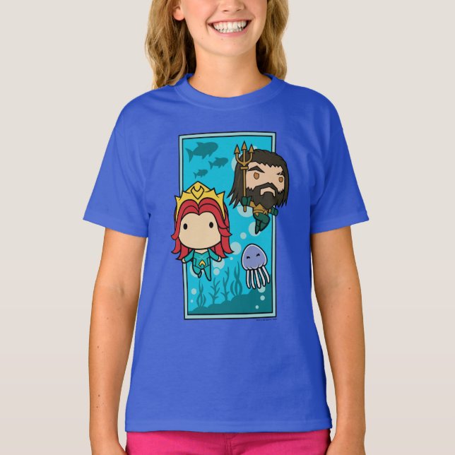 T-shirt Aquaman | Chibi Mera & Aquaman Graphisme sous-mari (Devant)