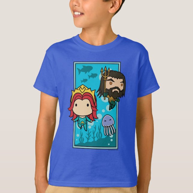 T-shirt Aquaman | Chibi Mera & Aquaman Graphisme sous-mari (Devant)