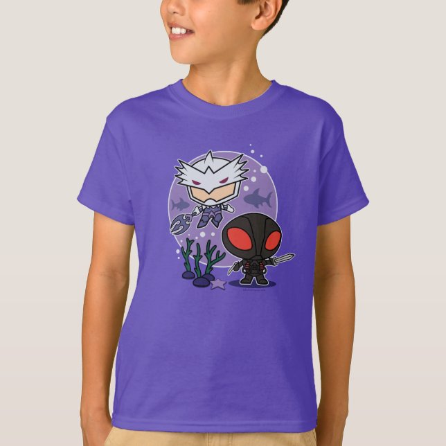 T-shirt Aquaman | Chibi Orm & Black Manta Graphisme sous-m (Devant)