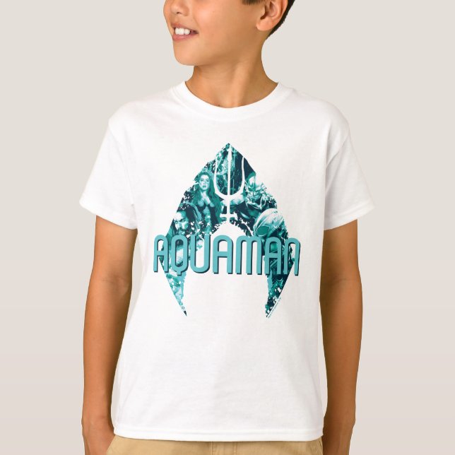 T-shirt Aquaman | Orin, Mera, Orm & Manta Noir En Symbole (Devant)