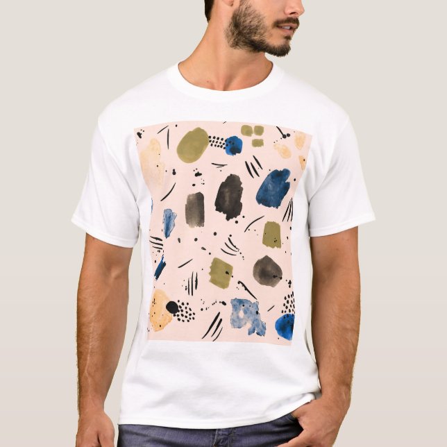 T-shirt Aquarelle Abstraite : Motif d'encre géométrique. (Devant)