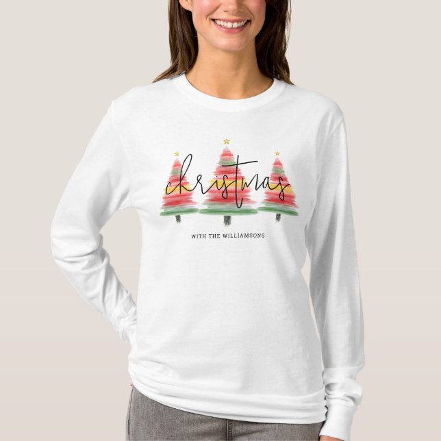 T-shirt Aquarelle Arbres de Noël (Devant)