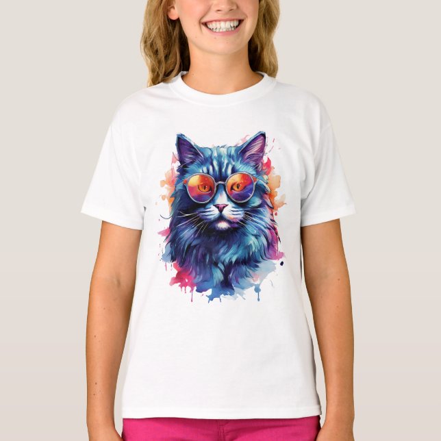 T-shirt Aquarelle Art Chat Imprimer - Design Feline élégan (Devant)