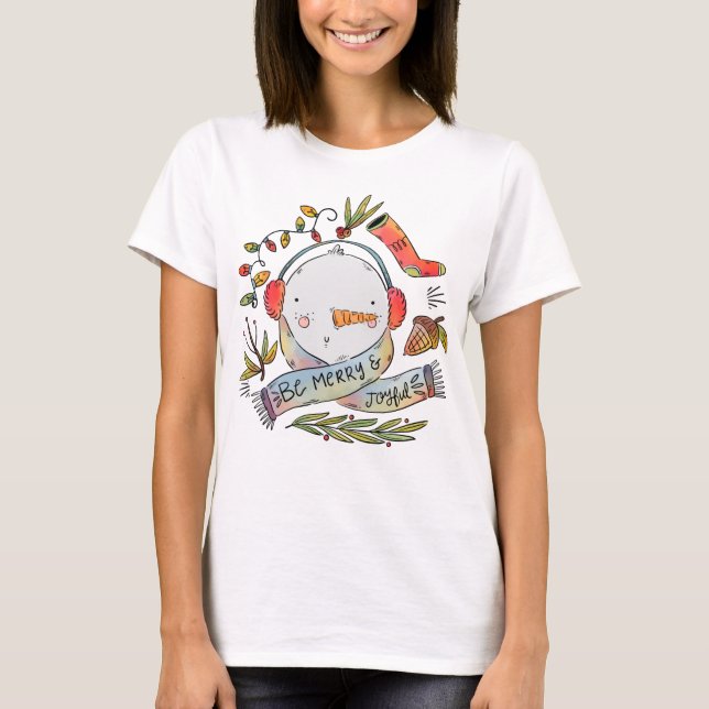 T-shirt Aquarelle Be Merry Snowman (Devant)