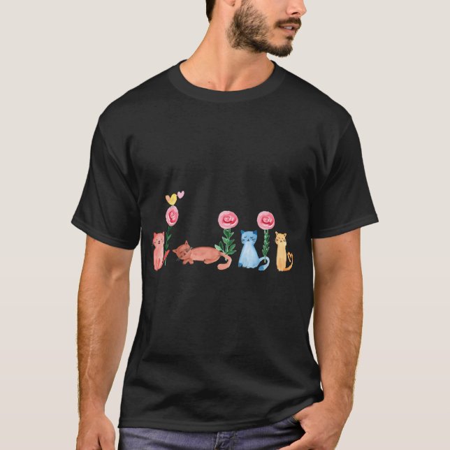T-shirt Aquarelle - Beaux Chats Et Roses (Devant)