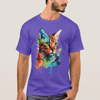 T-shirt Aquarelle Bengale Chat Colorful Famille Amoureux d