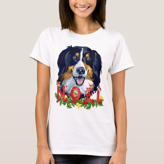 T-shirt Aquarelle Bernese Mountain Dog Noël (Devant)