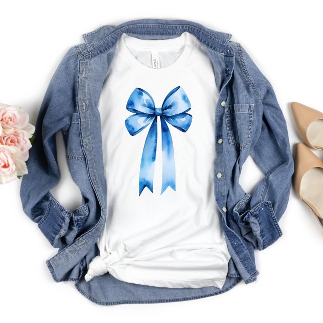 T-shirt Aquarelle bleu Bow Coquette Aesthétique Preppy (Blue Bow, Coquette Aesthetic, Preppy T-shirt for her)