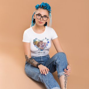 T-shirt Aquarelle bleu chic Coeur floral Photo Valentines