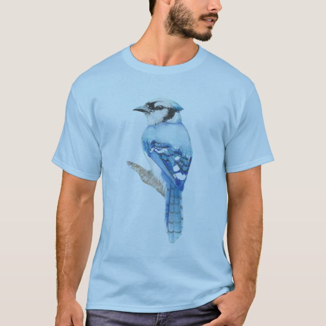 T-shirt Aquarelle Bleu Jay Oiseau Nature Art (Devant)