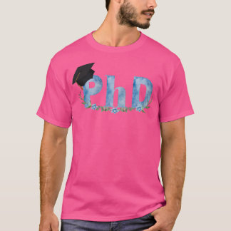 T-shirt Aquarelle bleue PhD avec branches vertes flux bleu
