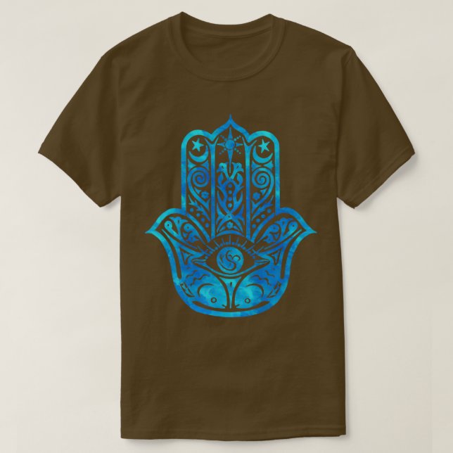 T-shirt Aquarelle bleue turquoise Hamsa (Design devant)