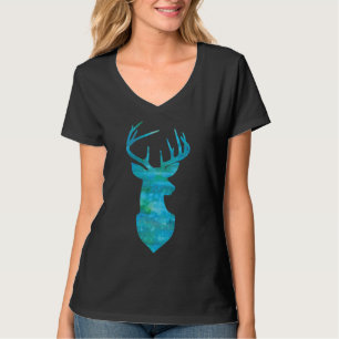 T-shirt Aquarelle Blue Green Deer