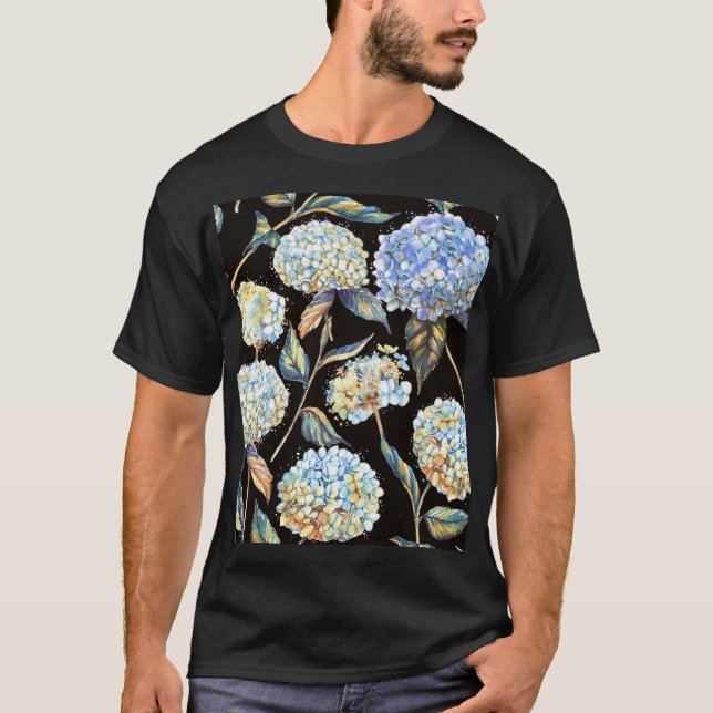 T-shirt Aquarelle Blue Hydrangea : Motif foncé sans couleu (Devant)