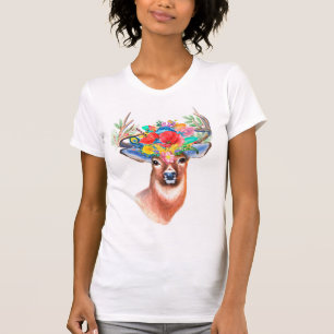 T-shirt Aquarelle bohème cerf floral