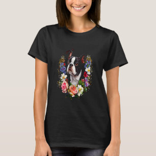 T-shirt Aquarelle Boston Terrier avec fleurs  Bostie  17