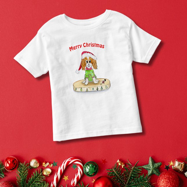 T-Shirt Aquarelle Cavalier King Charles Spaniel Noël Migno (Créateur téléchargé)