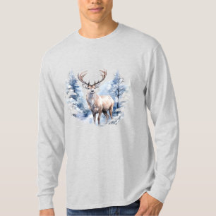 T-shirt Aquarelle Cerf Forêt de neige hivernale Animal