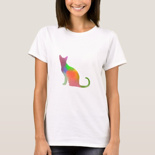 T-shirt Aquarelle Chat Silhouette (Devant)