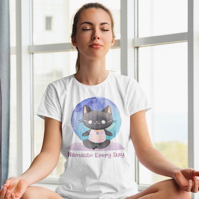 T-shirt Aquarelle Chat Yoga Amant Enseignant Maman Femme C (Cute Cat Yoga Lover Teacher Mom Women Gift)