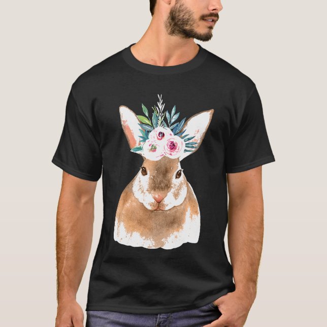 T-shirt Aquarelle Chemise Rose Fleurs roses Peinture Lapin (Devant)