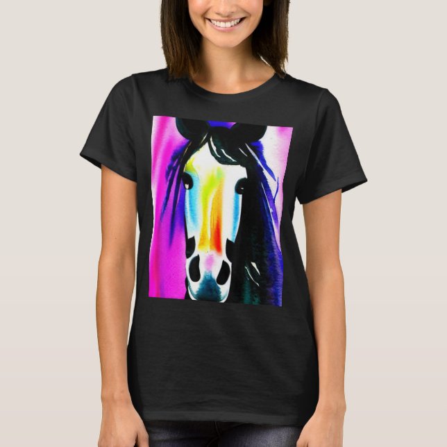 T-shirt Aquarelle Cheval Visage Abstrait (Devant)