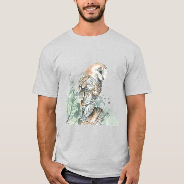 T-shirt Aquarelle Chouette Oiseau Faune Nature Art (Devant)