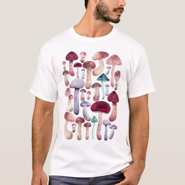 T-shirt Aquarelle Collection de champignons sauvages  (Devant)