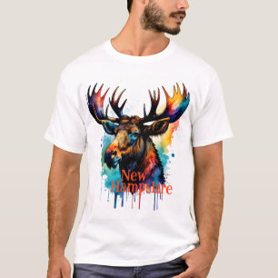 T-shirt Aquarelle colorée Moose New Hampshire