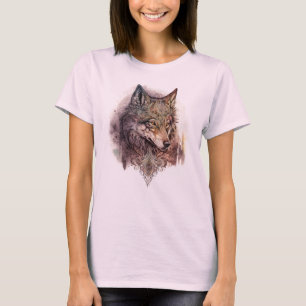 T-shirt Aquarelle colorée Wolf et Florals dans la nature