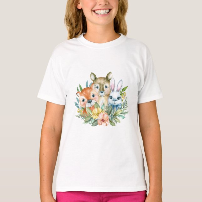 T-shirt Aquarelle conception d'animaux mignons (Devant)