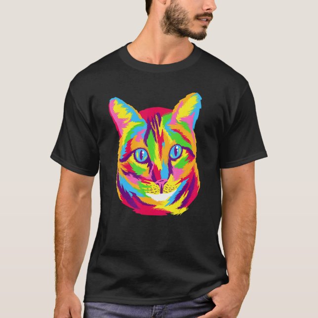 T-shirt Aquarelle couleurs arc-en-ciel propriétaires chats (Devant)