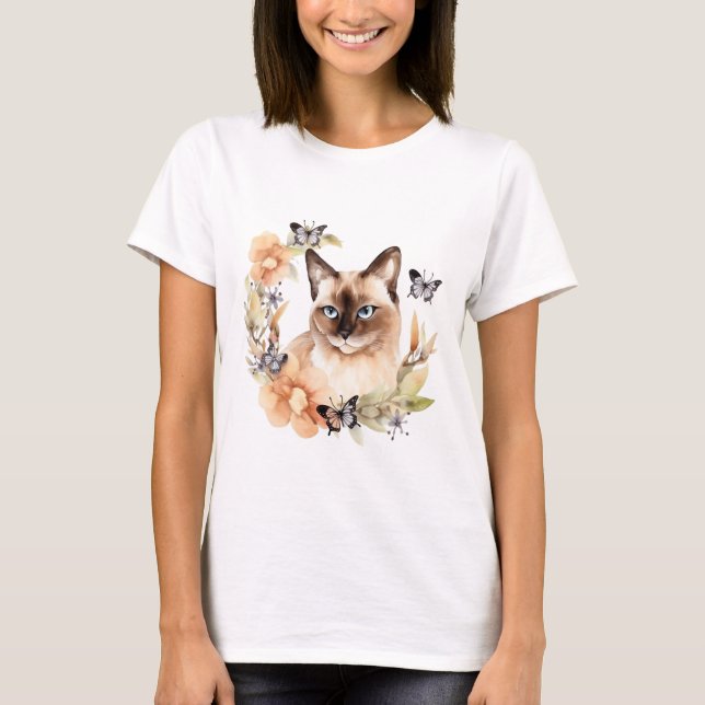 T-shirt Aquarelle Cute chat siamois (Devant)