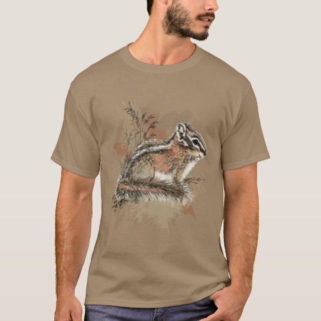 T-shirt Aquarelle Cute Little Chipmunk Animal Wildlife (Devant)
