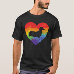 T-shirt Aquarelle Dachshund Coeur arc-en-ciel pour Dachshu