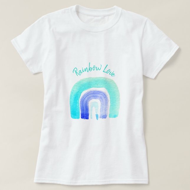T-shirt Aquarelle d'amour bleu arc-en-ciel (Design devant)