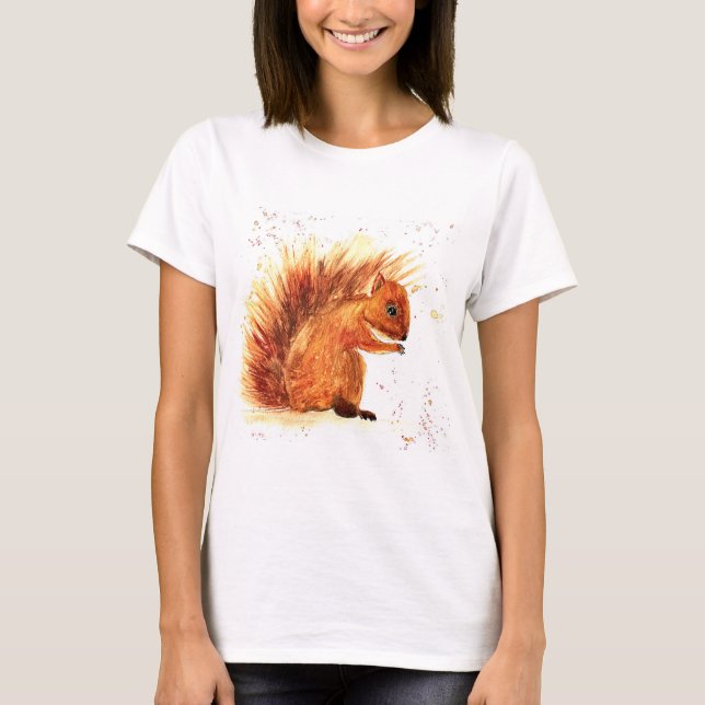 T-shirt Aquarelle d'animal de la forêt d'écureuils mignons (Devant)