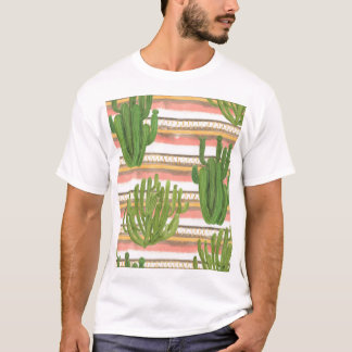 T-shirt Aquarelle de cactus, arrière - plan rayé, couche t