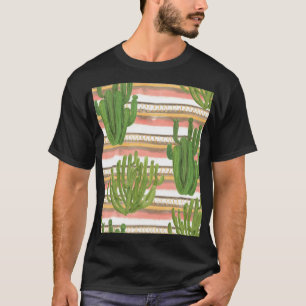 T-shirt Aquarelle de cactus, arrière - plan rayé, couche t