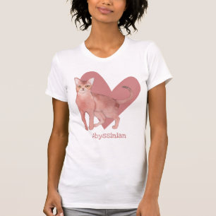 T-shirt Aquarelle de chat abyssinien Kitty Coeur rose