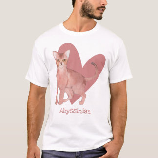 T-shirt Aquarelle de chat abyssinien Kitty Coeur rose