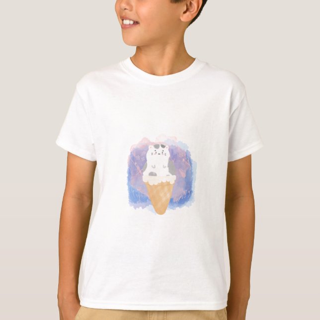 T-shirt aquarelle de chat crème glacée (Devant)