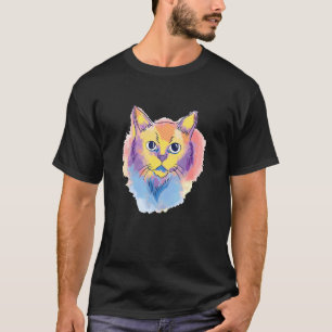 T-shirt Aquarelle de chat Portrait graphique coloré