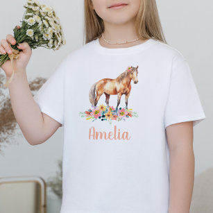 T-shirt Aquarelle de cheval Nom personnalisé Chemise de po