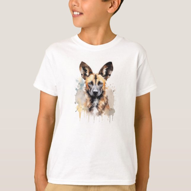 T-shirt Aquarelle de chien africain sauvage (Devant)