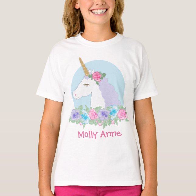 T-shirt Aquarelle de fille d'anniversaire de licorne (Devant)