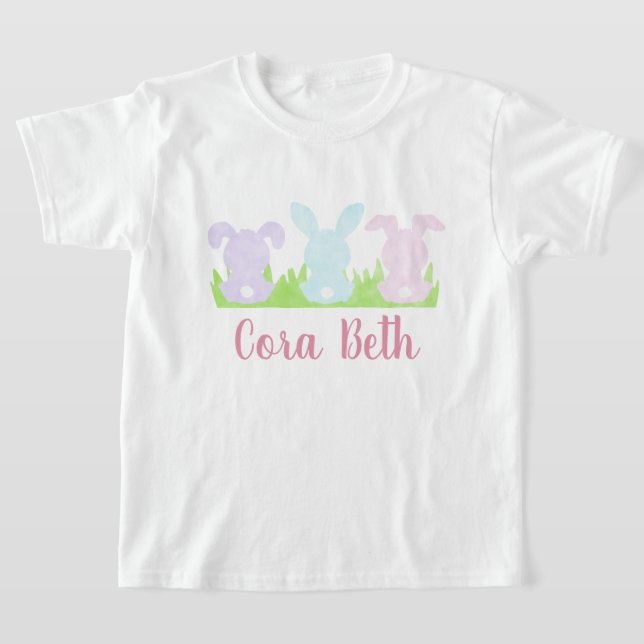 T-shirt Aquarelle de fille Lapin de Pâques (Poser)
