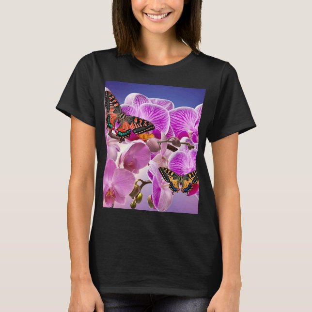 T-shirt Aquarelle de fleur d'orchidée rose violet (Devant)