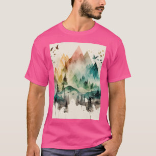 T-shirt Aquarelle de forme géométrique de montagne